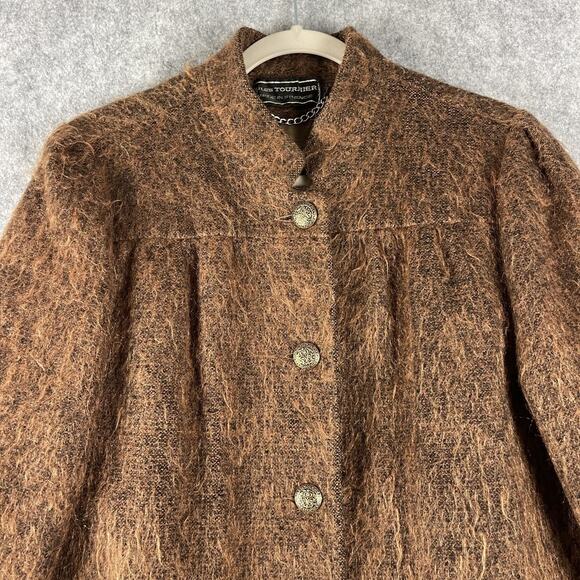 Vintage Jules Tournier Coat Jacket Womens 14 Brown Mohair Made In France 70s - Picture 2 of 16